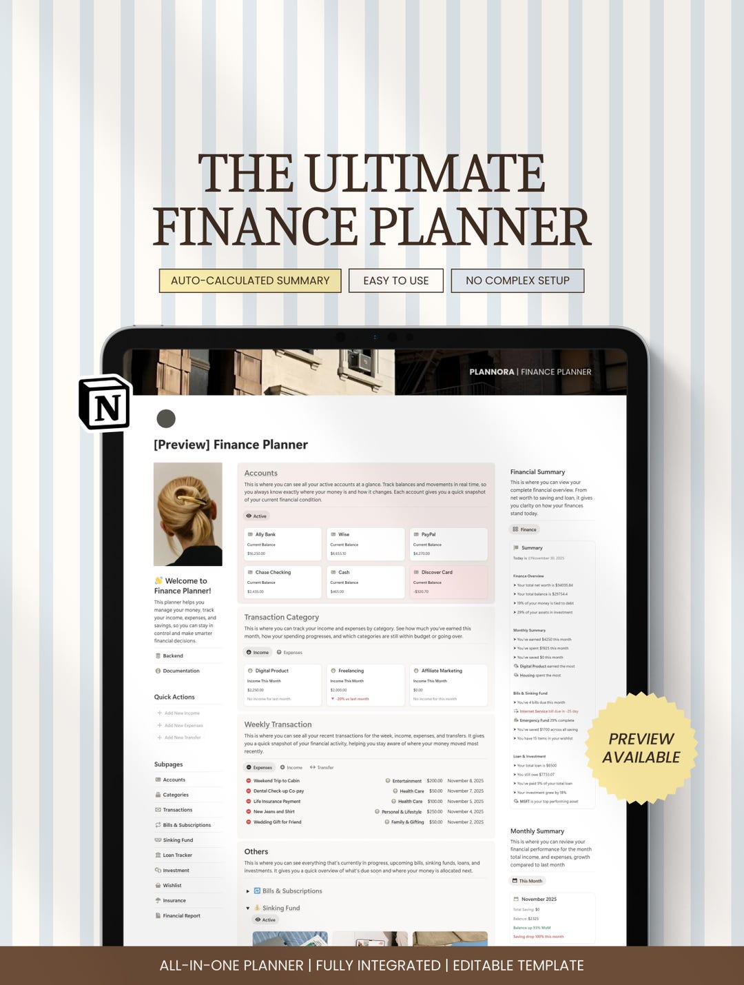 Notion Finance Planner Template Monthly Budget, Expenses, Savings