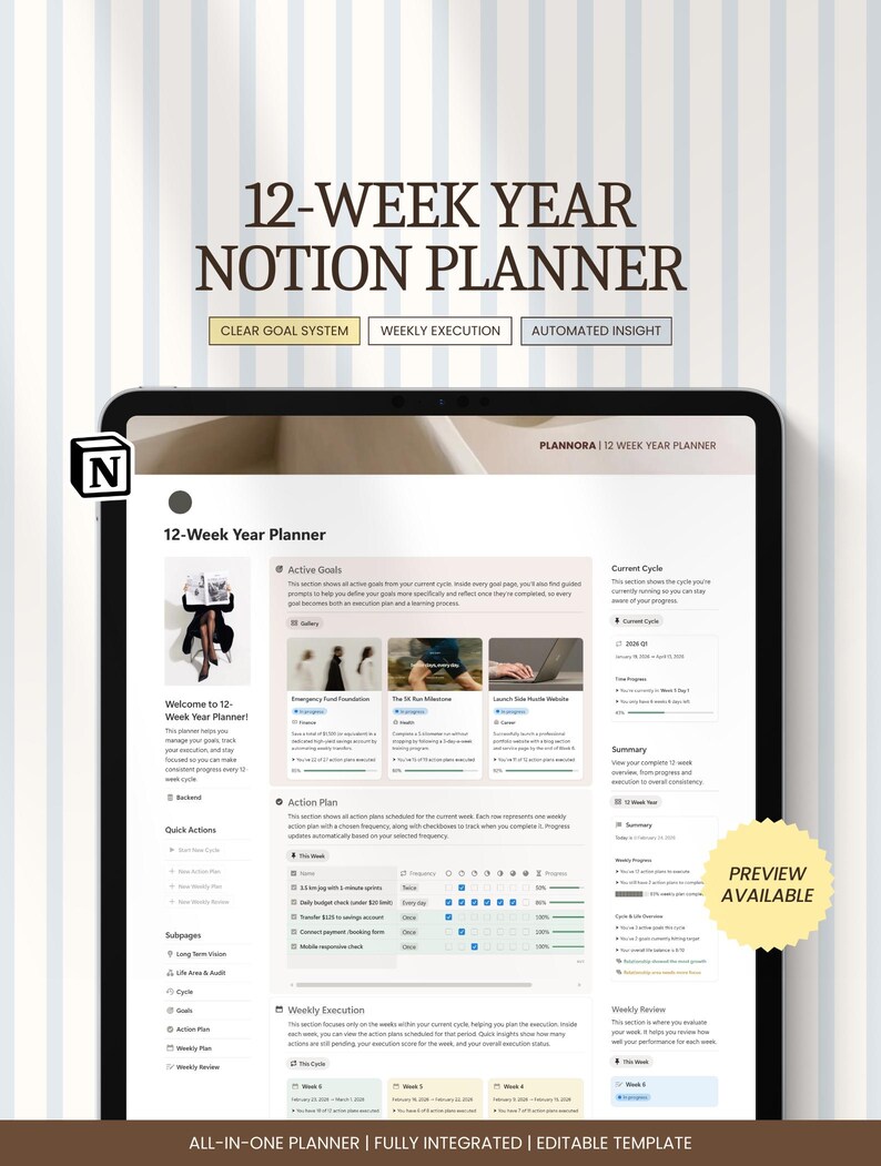 Notion 12week Year Planner Template SMART Goal Setting Planner
