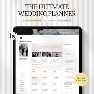 Plantilla de Notion para planificador de bodas: presupuesto, cronograma y gestión de proveedores (descarga digital)