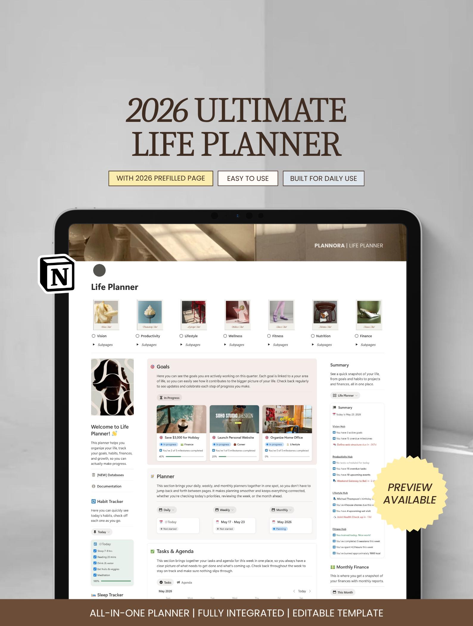 Notion Template Digital Planner Life Organizer Productivity Dashboard ...