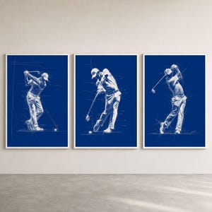 Juego de láminas con diseño de swing de golf, arte mural masculino (descarga digital)