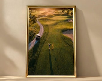 Póster minimalista de golf, lámina artística de golfista en miniatura, decoración de pared vintage para campo de golf, descarga digital.