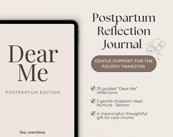 Journal de réflexion post-partum, instructions pour prendre soin de soi en douceur (PDF A4)