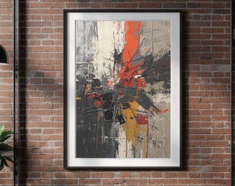 Gray Orange Wall Art, Industrial Abstract Artwork, Digital Download