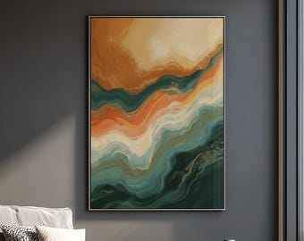 Bunte abstrakte druckbare Kunst, grün orange Dekor, digitaler Download