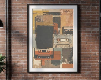 Vintage Cassette Wall Art, Retro Music Artwork, Digital Download