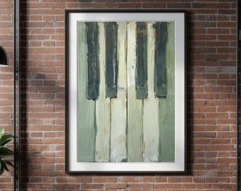 Moss Green Piano Keys Wall Art, Modern Music Artwork, Digital Download