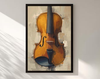 Quadro moderno con violino, decorazione murale con strumento musicale, download digitale.