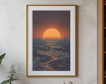 Sunset Landscape Wall Art – Retro Desert Sun Printable (Sleep Sun)