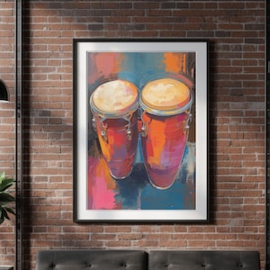 Colorful Conga Drum Wall Art, Latin Music Decor, Digital Download