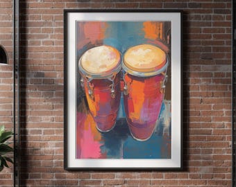 Colorful Conga Drum Wall Art, Latin Music Decor, Digital Download