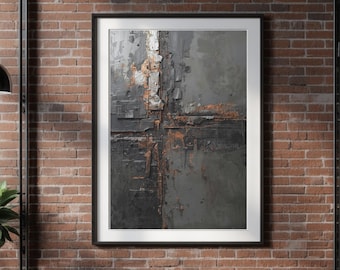 Gray Black Wall Art, Industrial Abstract Decor, Digital Download