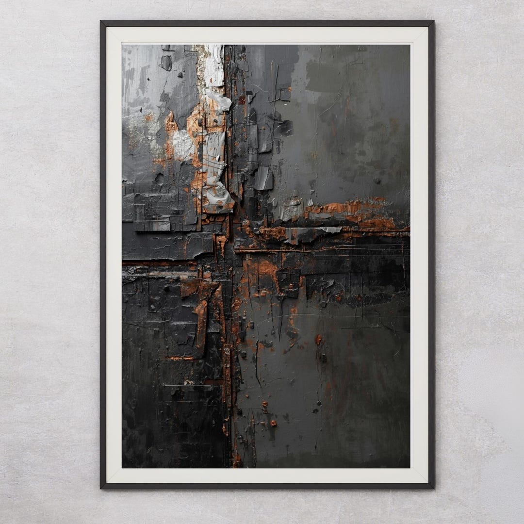 Grey, Black & Rust Industrial Abstract Wall Art Printable — Industrial ...