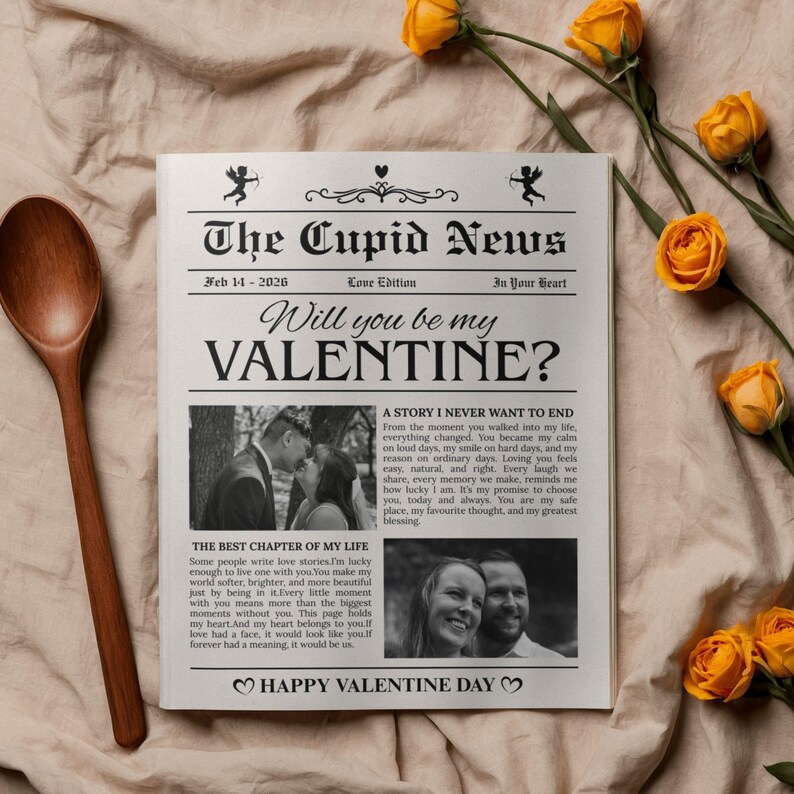 Editable Cupid Newspaper Canva Template | Custom Love Story Gift ...