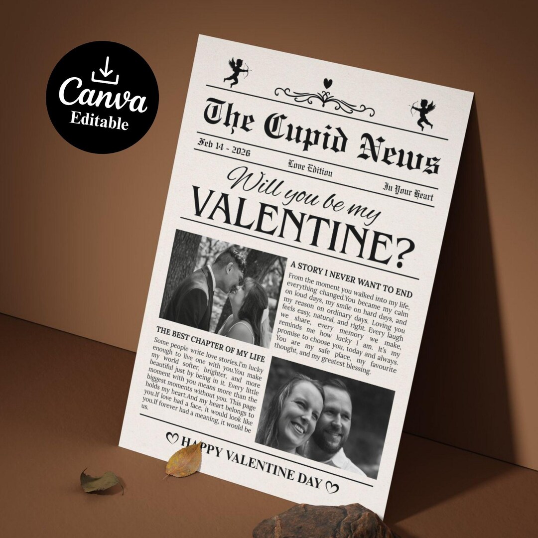 Editable Cupid Newspaper Canva Template | Custom Love Story Gift ...