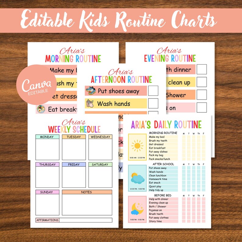Editable Kids Routine Chart Bundle | Visual Schedule for Toddlers and ...