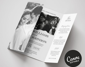 Gate Fold Wedding Invitation Template | Canva Editable Photo Invite | Trifold Minimalist Wedding Card