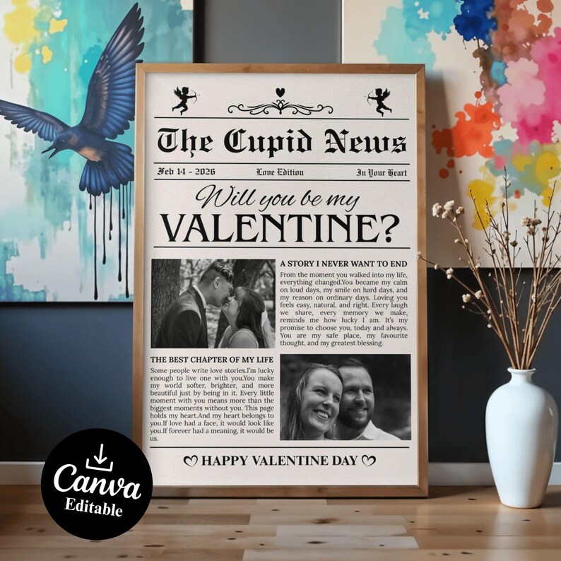 Editable Cupid Newspaper Canva Template | Custom Love Story Gift ...