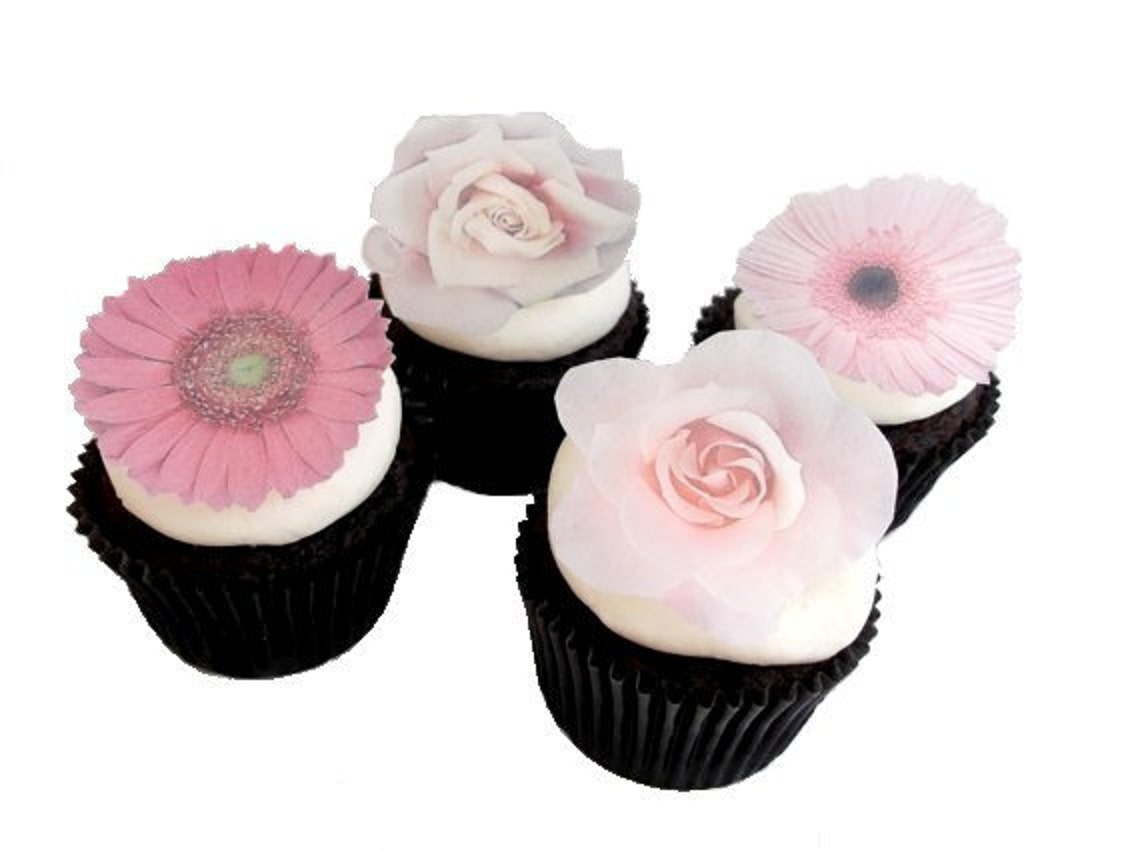 Edible Cupcake Toppers 12 Edible Flowers Assorted Pink Etsy
