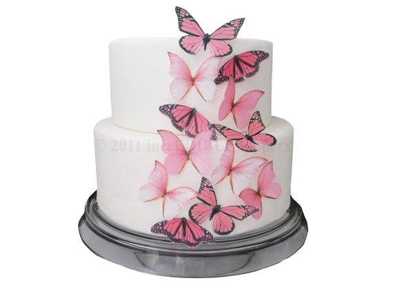 CAKE DECORATIONS Edible Butterflies 12 Pink Cake