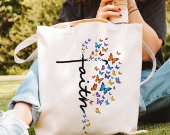 Faith Christian Tote Bag | Scripture Religious Canvas Tote, Canvas Tote Bags, Reusable Bag, Shopping Canvas Bag, Gift For Her