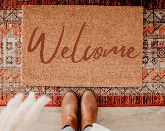 Welcome Doormat, Flocked Coir Outdoor Mat ,Entryway Rug, Custom Housewarming Gift, Gift for Neighbour, Home Decor, Housewarming Client Gift
