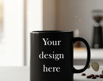 Schwarze Keramiktasse Mockup | Minimales Kaffeetassen Mockup | Moderne Büro Tasse Mockup | 11 Unzen Tasse Mockup