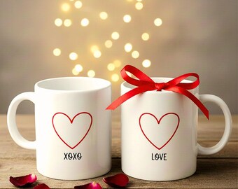 Valentinstag Becher Mockup | Romantische Kaffeetasse Mockup | Weiße Tasse mit roter Schleife | gestyltes Produktfoto | Digitaler Download