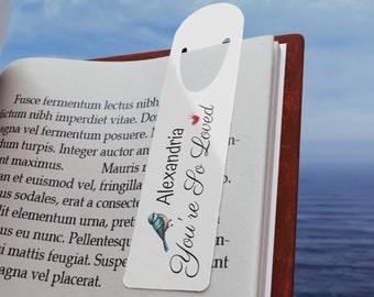 Personalized Quote Bookmark, Custom Name You Are So Loved Reminder, Mothers Day Gift, Cheer Up Encouragement Blue Bird Metal Book Marker