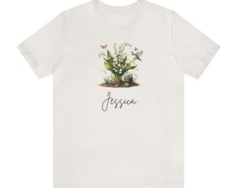 Personalized Birth Flower T Shirt Bridesmaid Gift, Custom Name or Initial Birth Month Flower Shirt, Floral Garden Botanical Plant Nature Tee