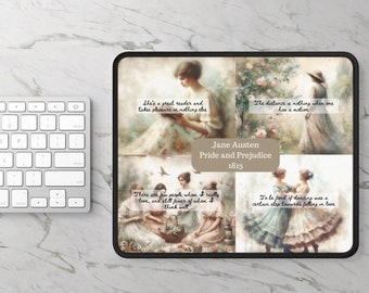 Pride and Prejudice Gift Art Mouse Pad, Quotes Literary Bookish Birthday Gift Book Lovers Reader, Literature Jane Austen P&P Fan, Desk Decor