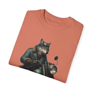 Comfort Colors Biker Wolf Unisex Shirt, Animal Riding Motorbike Garment Dyed, Funny Steampunk T Shirt, Wolf Lover Gift, Fursona Cotton Tee image 7