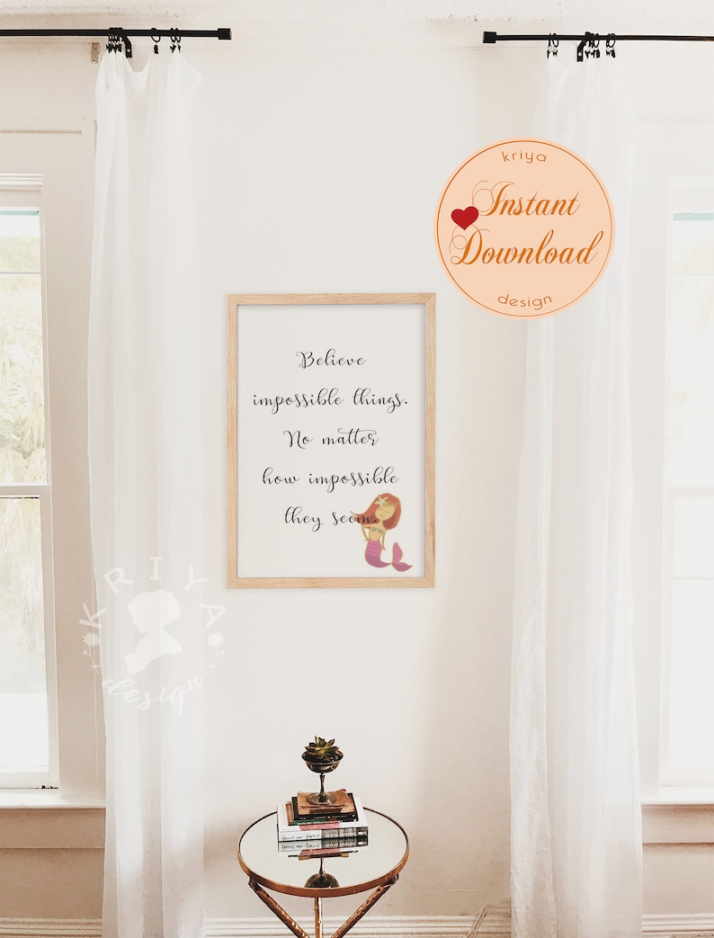 Daughter Nursery Playroom Girl Room Decor Believe Printable Wall Art Positive Affirmation Quote Poster Mermaid Art Manifestation Print