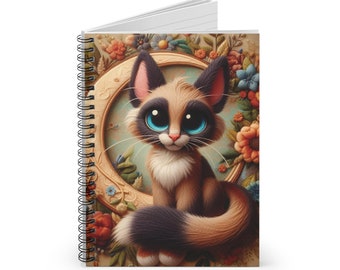 Kawaii Cat Spiral Notebook, Furry Cat Moon Celestial Floral Journal, For School Work, Aesthetic Art Diary Planner, Animal Sketchbook Doodle