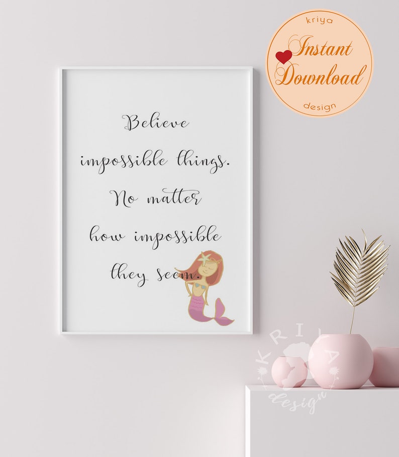 Daughter Nursery Playroom Girl Room Decor Believe Printable Wall Art Positive Affirmation Quote Poster Mermaid Art Manifestation Print