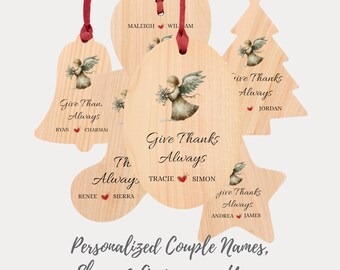 Personalized Anniversary Gift Year Names,  Wedding Couple Wooden Ornament, Him Her Customized Boho Keepsake, Engagement Gift Farmhouse Decor