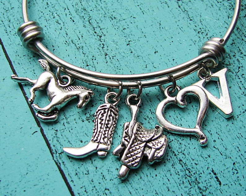 cowboy boot cowgirl western jewelry country girl gift horse bracelet personalized initial Christmas gift for cowgirl horse lover gift