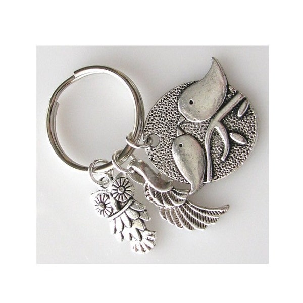 CUSTOM Owl Key Chain, Keychain Gift Idea-  Paris Eiffel Tower, Owl, Angel Wing Love Birds Heart Key Key Ring