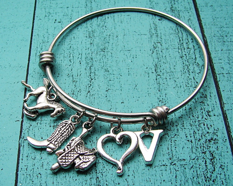 cowboy boot cowgirl western jewelry country girl gift horse bracelet personalized initial Christmas gift for cowgirl horse lover gift