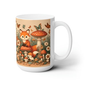 Fox Mushroom Mug, Vintage Cottagecore Coffee Mug, 11oz 15oz Ceramic Tea Mug Forest Animal Nature Lover Gift, Botanical Fungi Plant Aesthetic image 9