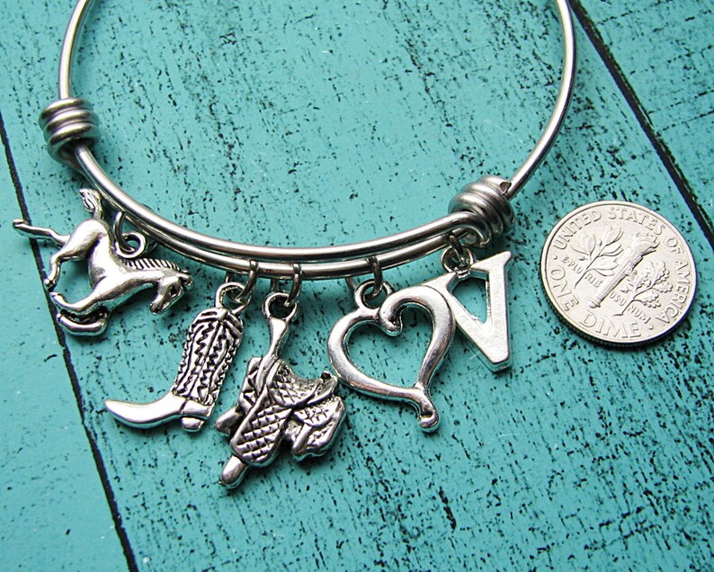 cowboy boot cowgirl western jewelry country girl gift horse bracelet personalized initial Christmas gift for cowgirl horse lover gift