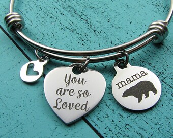 Mama Bracelet, Mama Bear Gift, Message Bracelet You Are So Loved, Expecting Mom Gift, Meaningful Gifts, Mother Christmas Gift, Momma Bear