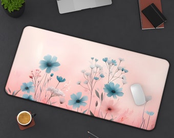 Wildflower Desk Mat Aesthetic, Watercolor Digital Painting Flower Large XL Mouse Pad, Nature Lover Gift, Botanical Plant Floral Mouse Mat