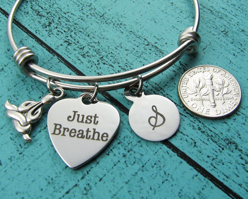 inspirational jewelry encouragement cancer survivor gift addiction recovery meditation gift for yoga girl mama SALE just breathe bracelet