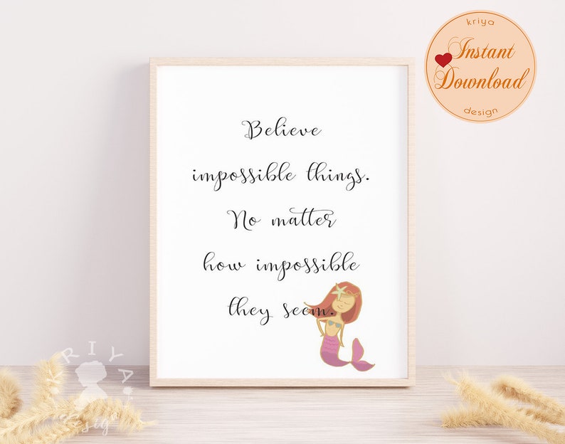 Daughter Nursery Playroom Girl Room Decor Believe Printable Wall Art Positive Affirmation Quote Poster Mermaid Art Manifestation Print