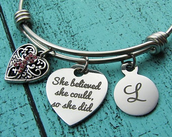 Cancer survivor bracelet, Breast cancer jewelry, Get well gift, Cancer awareness, Motivational bracelet, Encouragement gift, Remission gift
