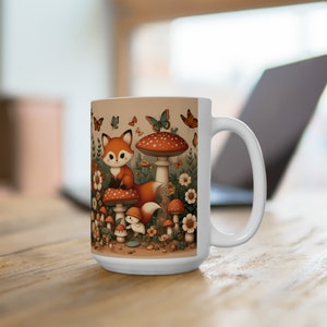 Fox Mushroom Mug, Vintage Cottagecore Coffee Mug, 11oz 15oz Ceramic Tea Mug Forest Animal Nature Lover Gift, Botanical Fungi Plant Aesthetic image 10