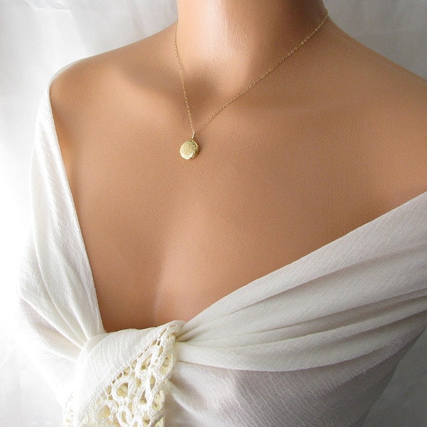 medallón pequeño collar oro medallón collar, joyería de regalo de Dama de honor, Foto medallón, delicada simple collar
