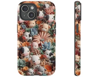 Kawaii Cow Floral Phone Case, Cute Easter Phone Cover, Coquette Flower Farm Animal Lover Gift, Tough Phone Case For iPhone | Samsung | Pixel