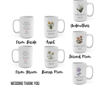 Personalized Wedding Gift for Aunt Bonus Mom Step Mom of Bride Groom, Custom Godmother Second Mom, Name Date Birth Flower Mug, Thank You For